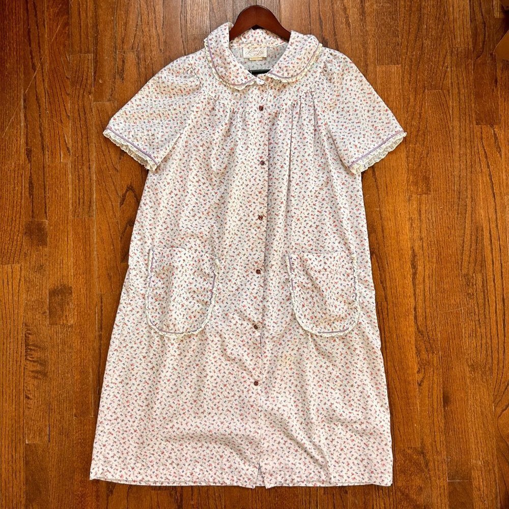 Vintage Leisure Life Womens House Dress Size Large Robe Housecoat Pearl Snap 70s - Picture 2 of 12
